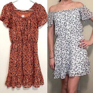 SIENNA SKY Rose Pink Navy ish Cheetah Leopard Animal On / Off the Shoulder Dress